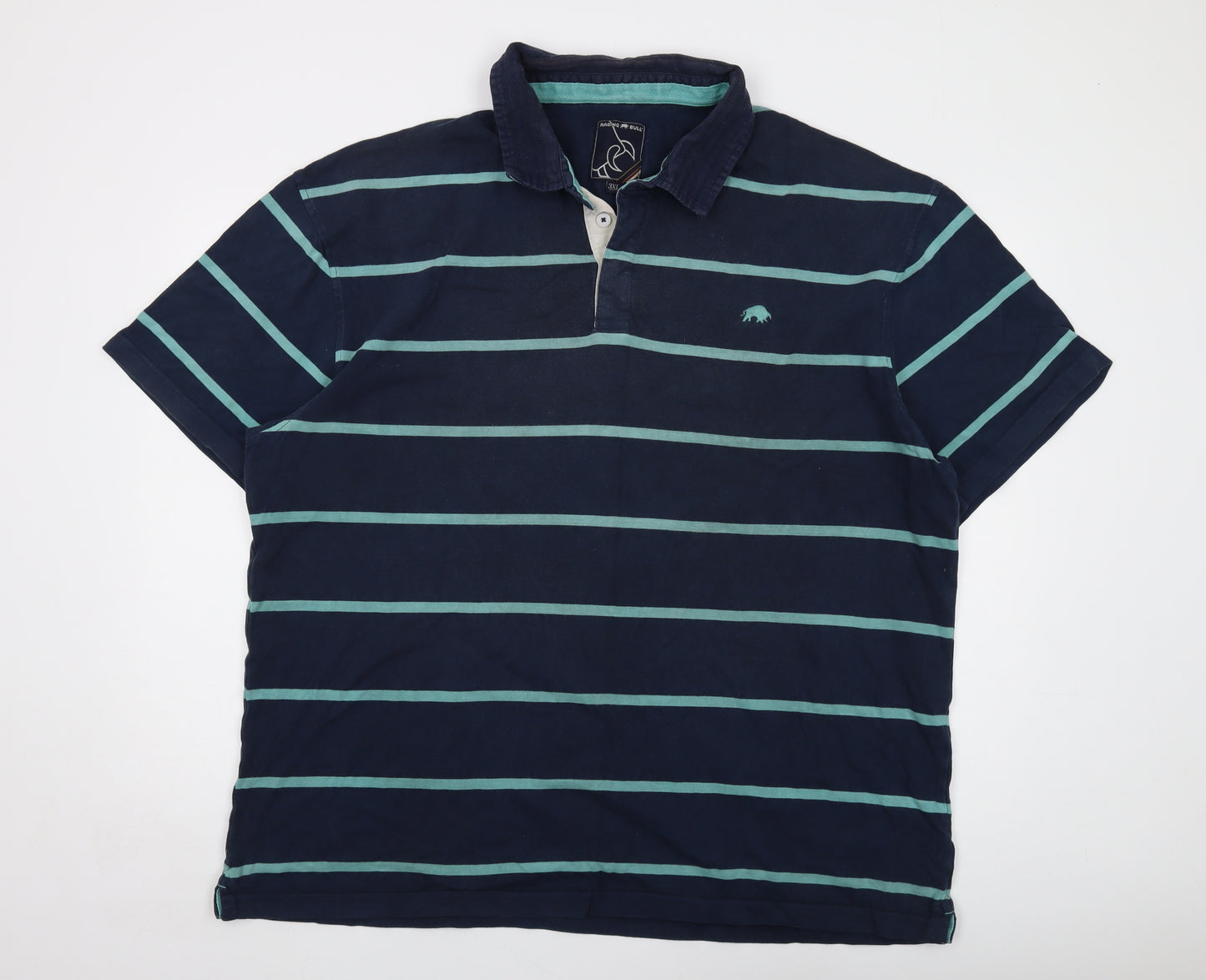 Racing Bull Mens Blue Striped Cotton Polo Size 3XL Collared Button