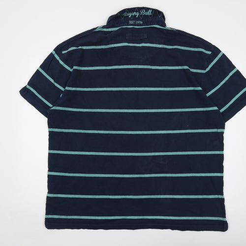 Racing Bull Mens Blue Striped Cotton Polo Size 3XL Collared Button