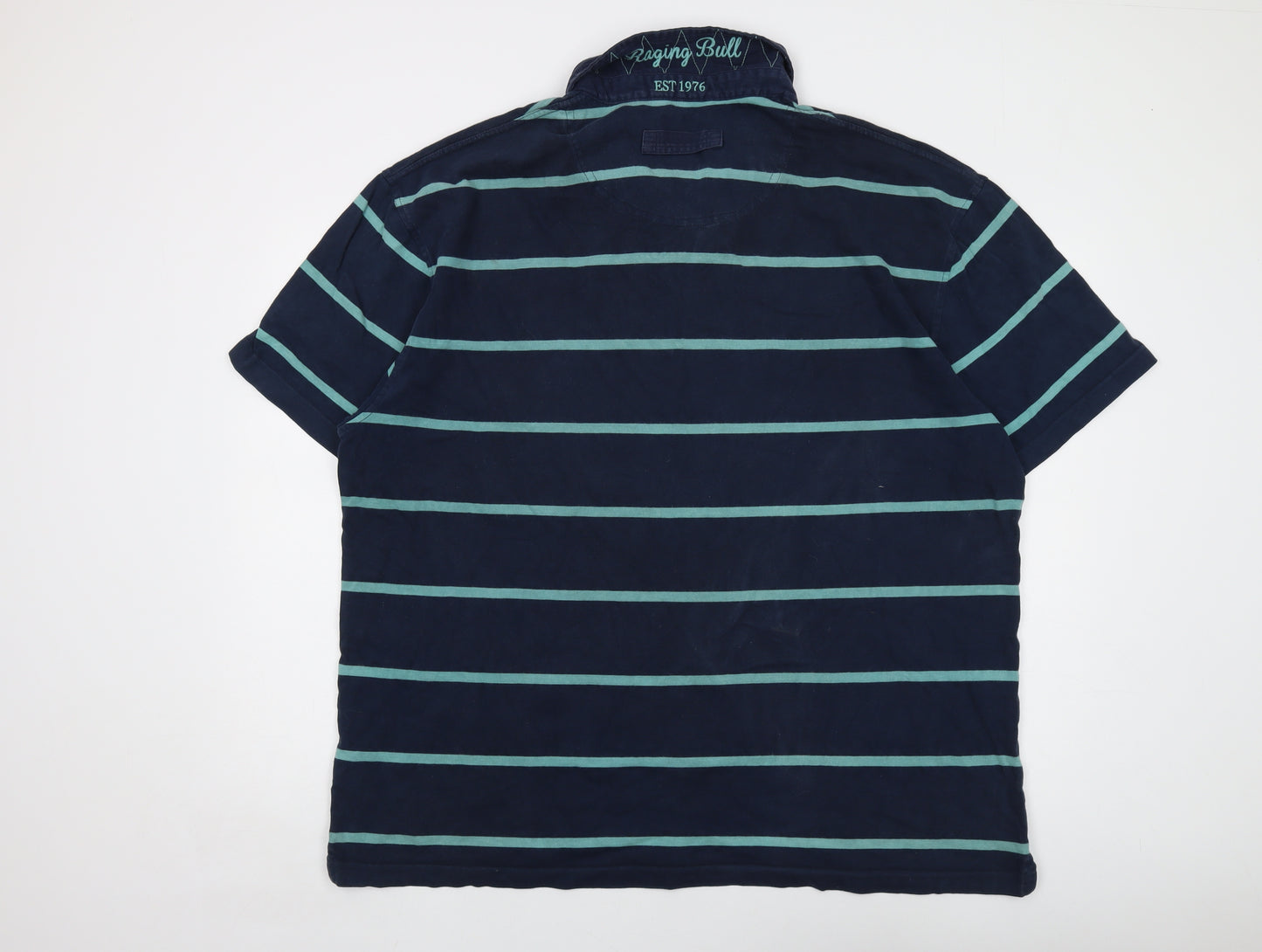 Racing Bull Mens Blue Striped Cotton Polo Size 3XL Collared Button