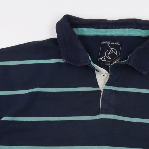 Racing Bull Mens Blue Striped Cotton Polo Size 3XL Collared Button