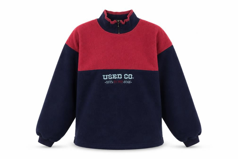 Front view of Used Co men’s blue polyester pullover sweatshirt, size XL, - vintage