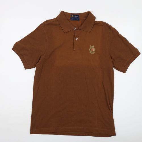 Hield Mens Brown Cotton Polo Size M Collared Button