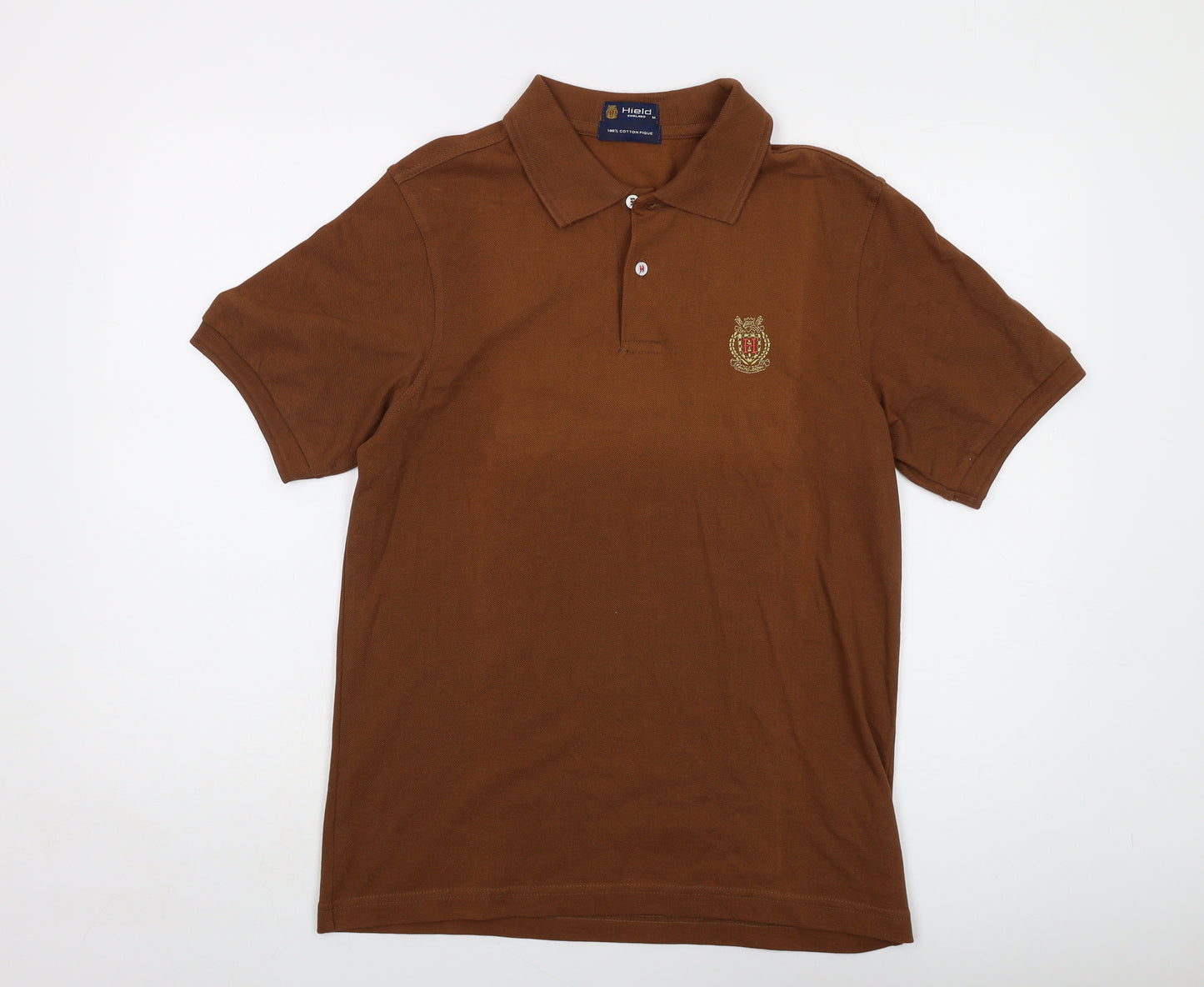 Hield Mens Brown Cotton Polo Size M Collared Button