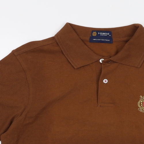 Hield Mens Brown Cotton Polo Size M Collared Button