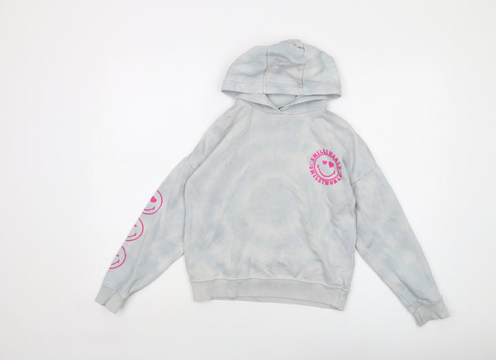 Smiley World Girls Blue Cotton Pullover Hoodie Size 9-10 Years Pullover