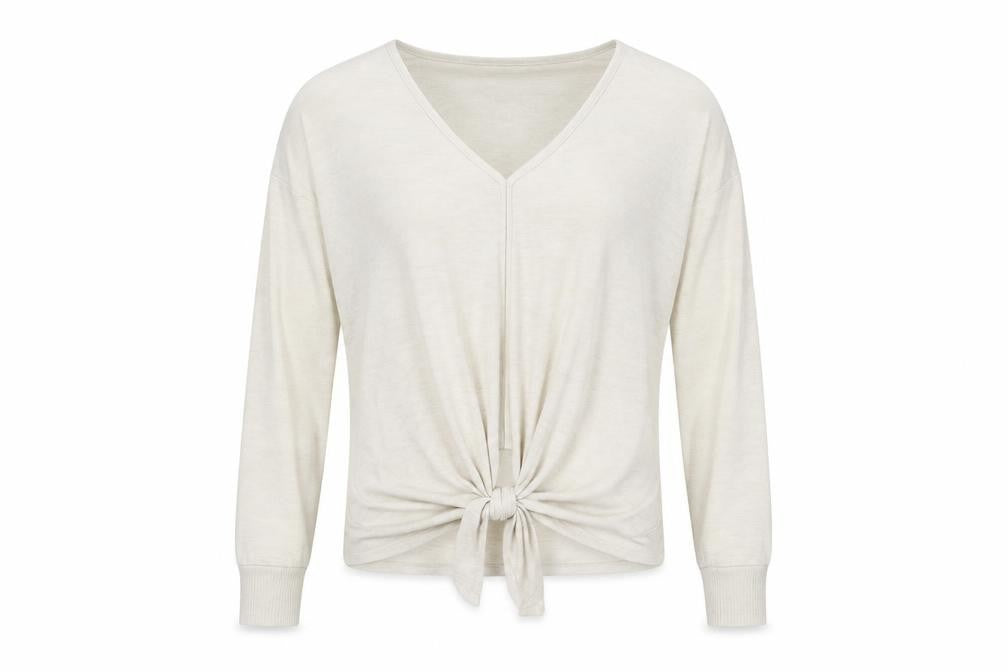 Front view of Gap men’s ivory v-neck polyester jumper, size L, long sleeve