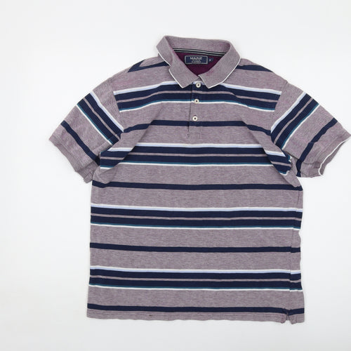 Maine Mens Multicoloured Striped Cotton Polo Size M Collared Button