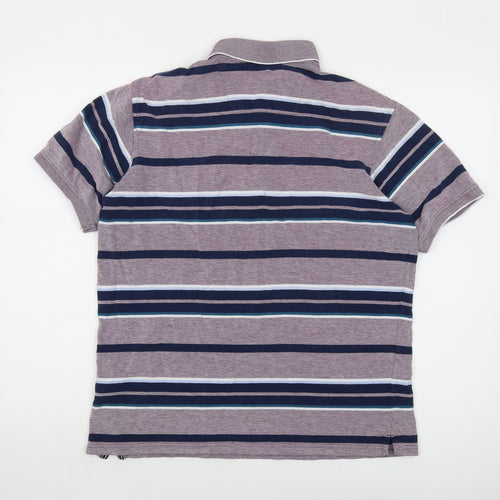 Maine Mens Multicoloured Striped Cotton Polo Size M Collared Button