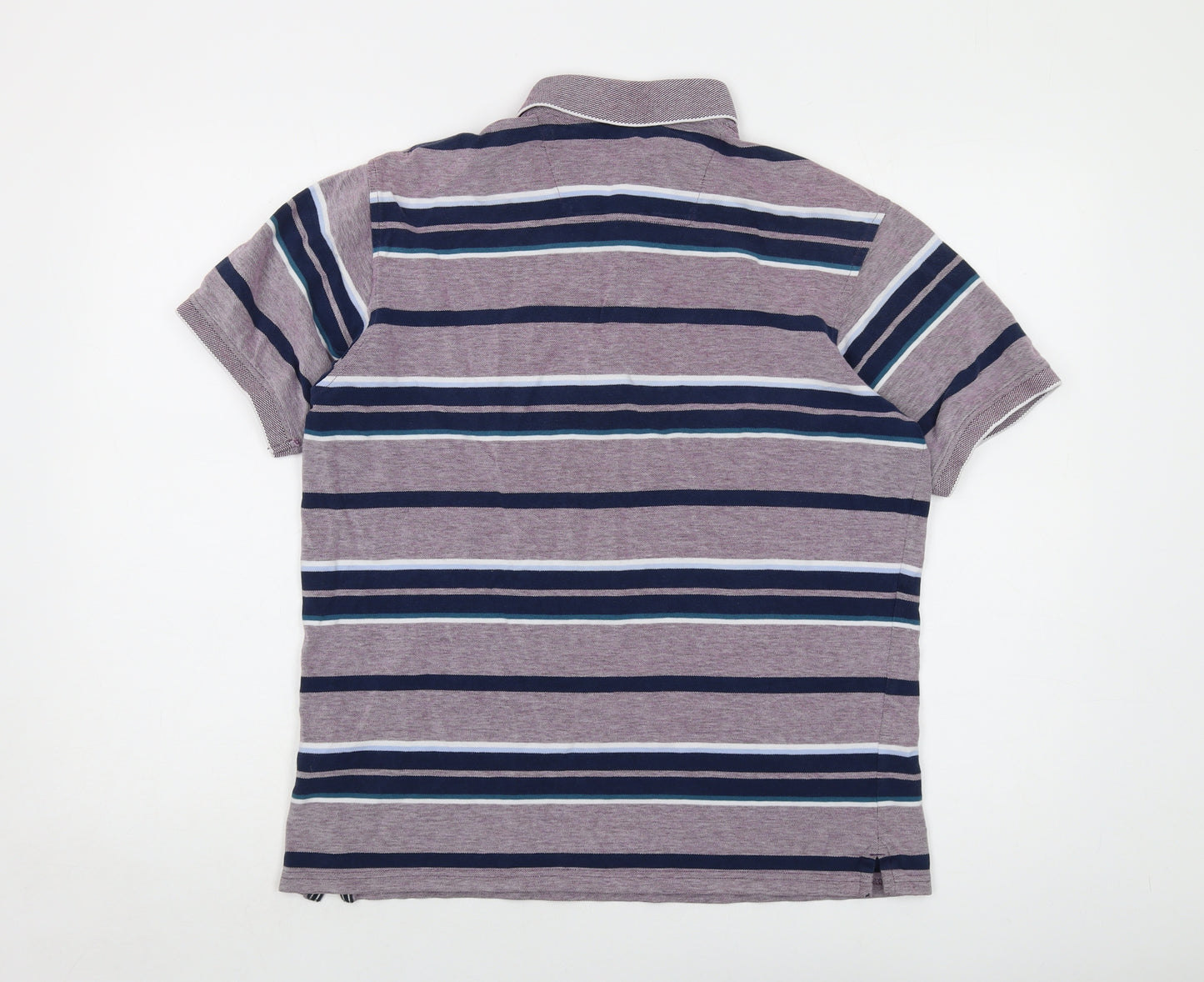 Maine Mens Multicoloured Striped Cotton Polo Size M Collared Button