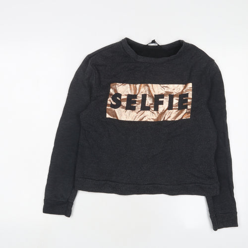NEXT Girls Grey Cotton Pullover Sweatshirt Size 12-13 Years Pullover - Selfie