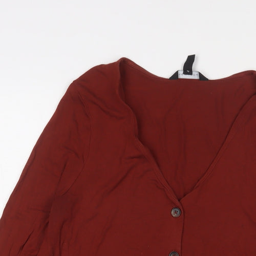 New Look Womens Brown Viscose Basic Blouse Size 12 V-Neck