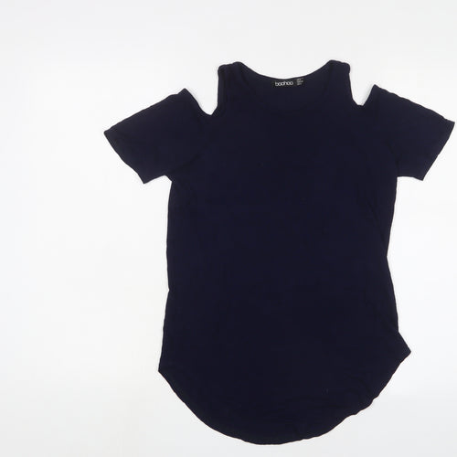 Boohoo Womens Blue Viscose Basic T-Shirt Size 6 Crew Neck