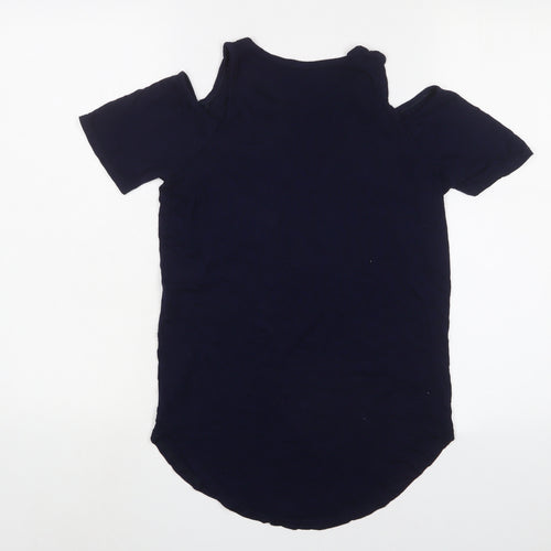 Boohoo Womens Blue Viscose Basic T-Shirt Size 6 Crew Neck