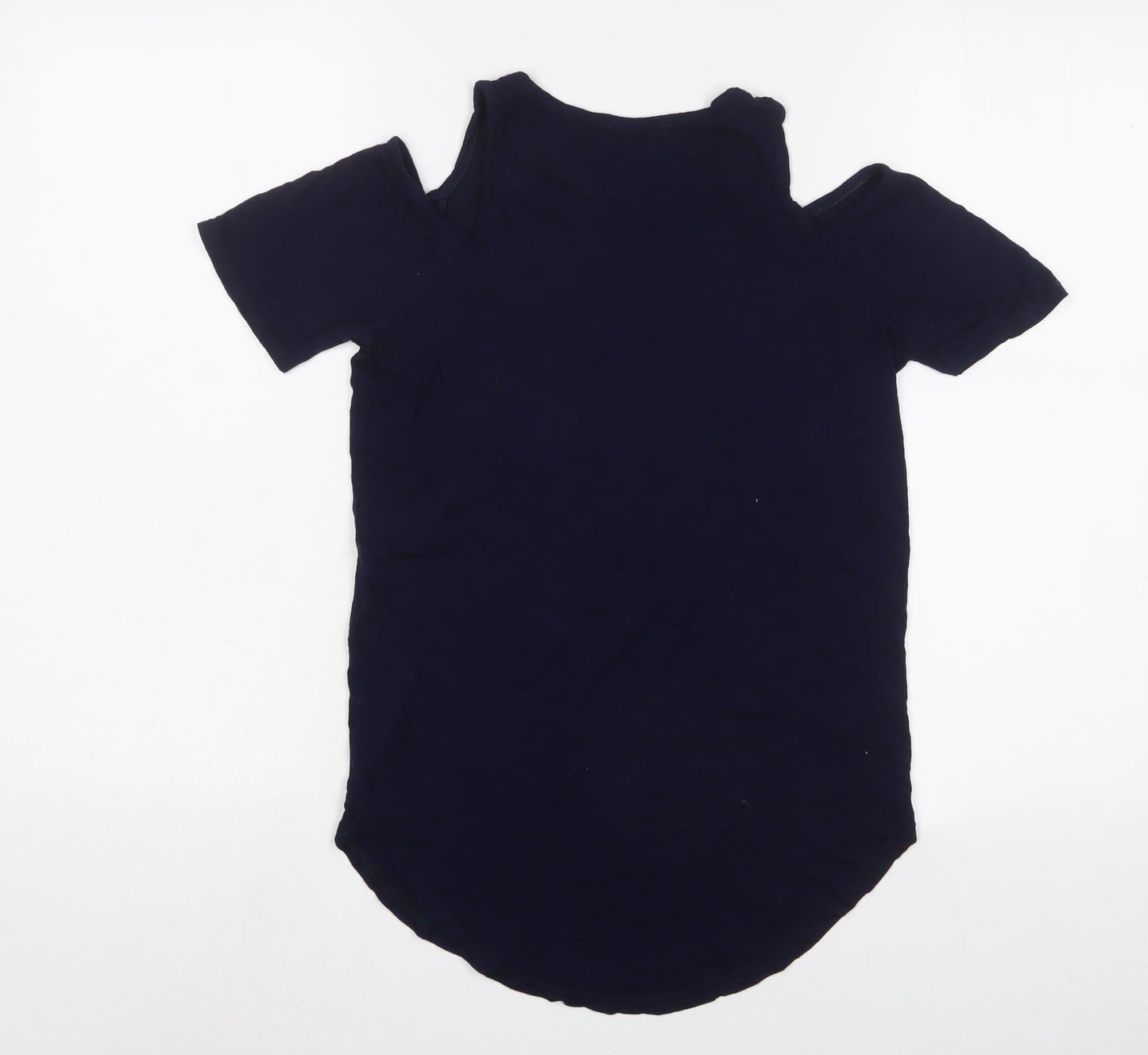 Boohoo Womens Blue Viscose Basic T-Shirt Size 6 Crew Neck