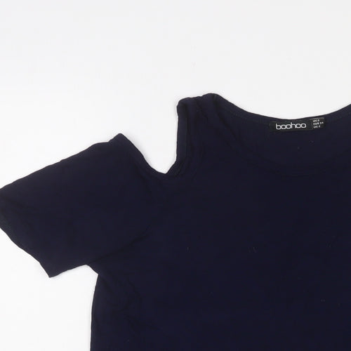 Boohoo Womens Blue Viscose Basic T-Shirt Size 6 Crew Neck