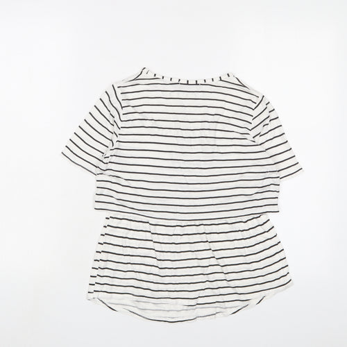 Boohoo Womens White Striped Viscose Basic T-Shirt Size 8 Crew Neck