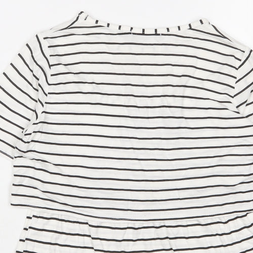 Boohoo Womens White Striped Viscose Basic T-Shirt Size 8 Crew Neck