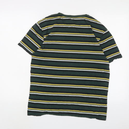 H&M Mens Green Striped Cotton T-Shirt Size S Crew Neck