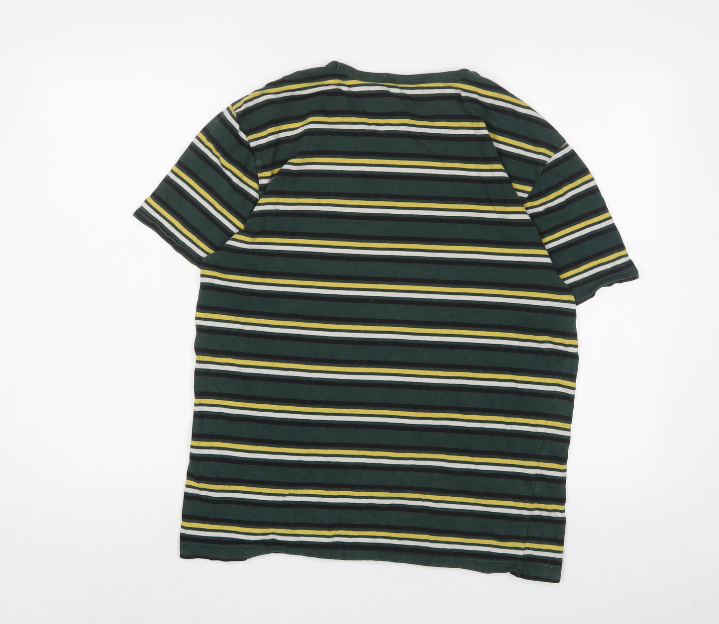 H&M Mens Green Striped Cotton T-Shirt Size S Crew Neck