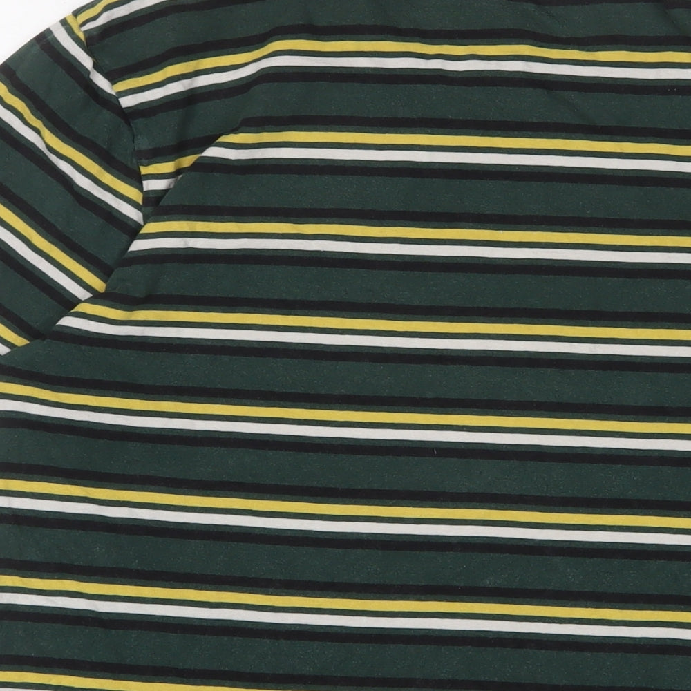 H&M Mens Green Striped Cotton T-Shirt Size S Crew Neck