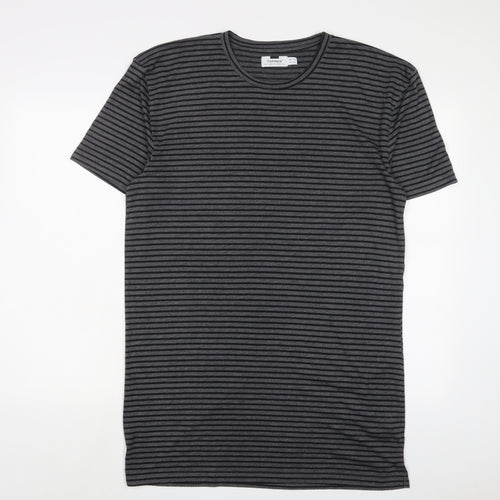 Topman Mens Grey Striped Polyester T-Shirt Size L Crew Neck