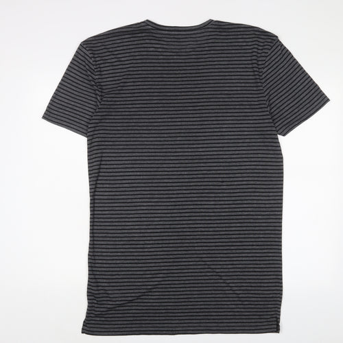 Topman Mens Grey Striped Polyester T-Shirt Size L Crew Neck