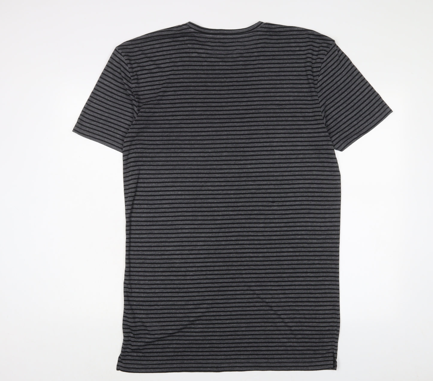 Topman Mens Grey Striped Polyester T-Shirt Size L Crew Neck