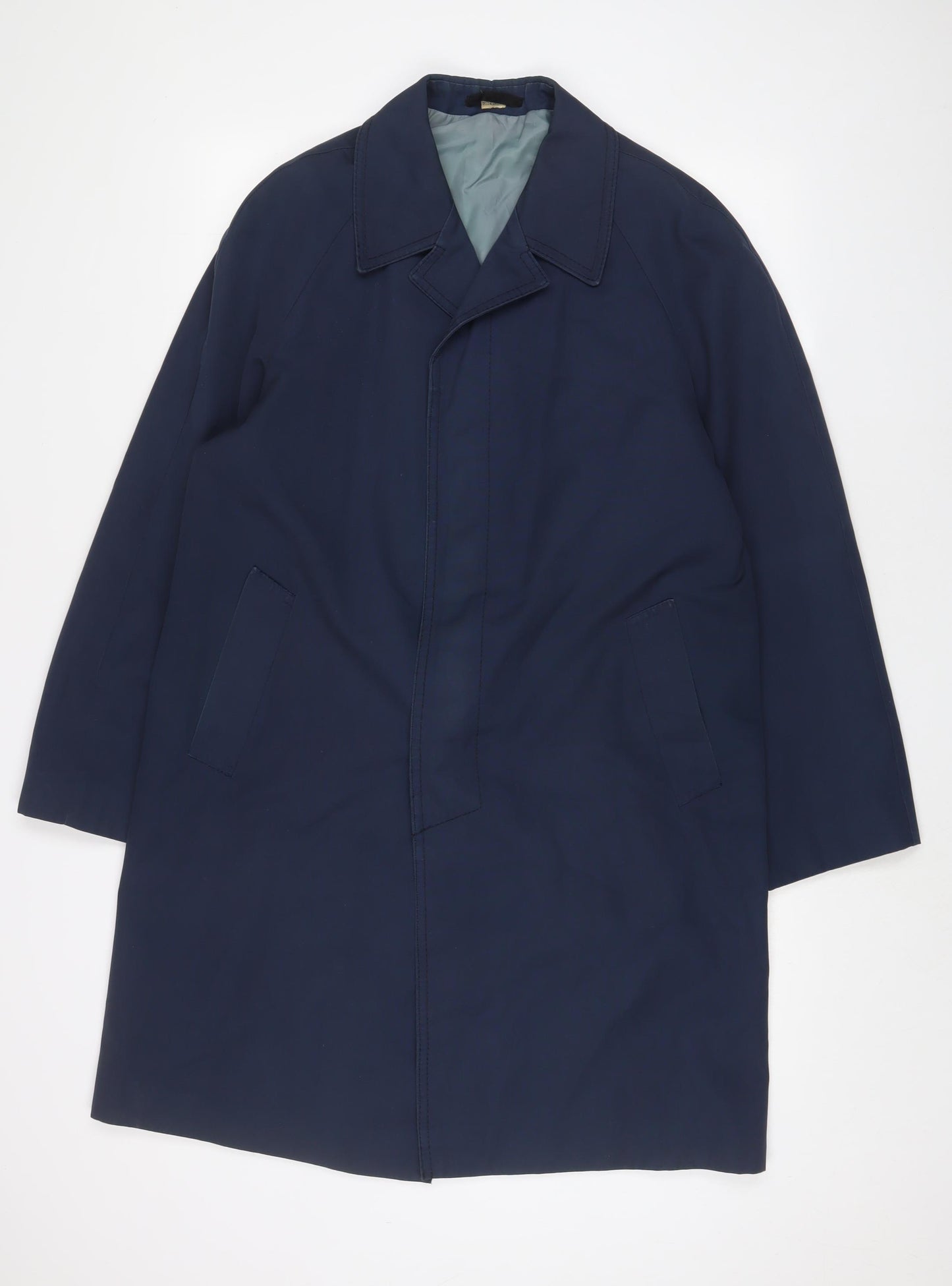 St Michael Mens Blue Overcoat Coat Size M Button