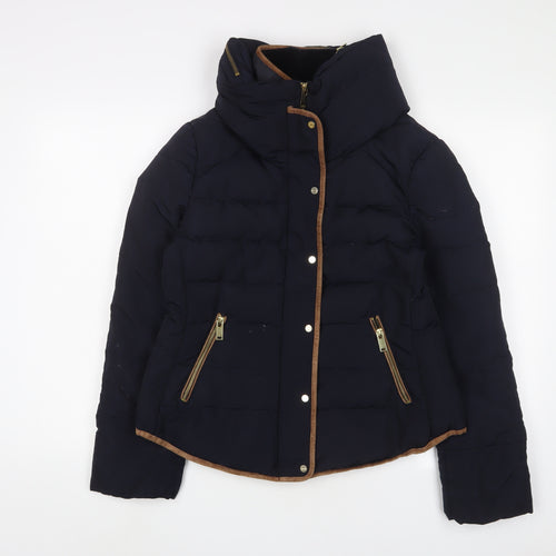 Zara Womens Blue Quilted Coat Size L Zip - Zip Pockets