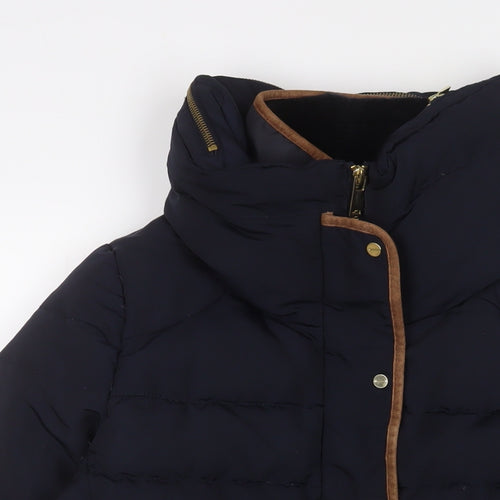 Zara Womens Blue Quilted Coat Size L Zip - Zip Pockets