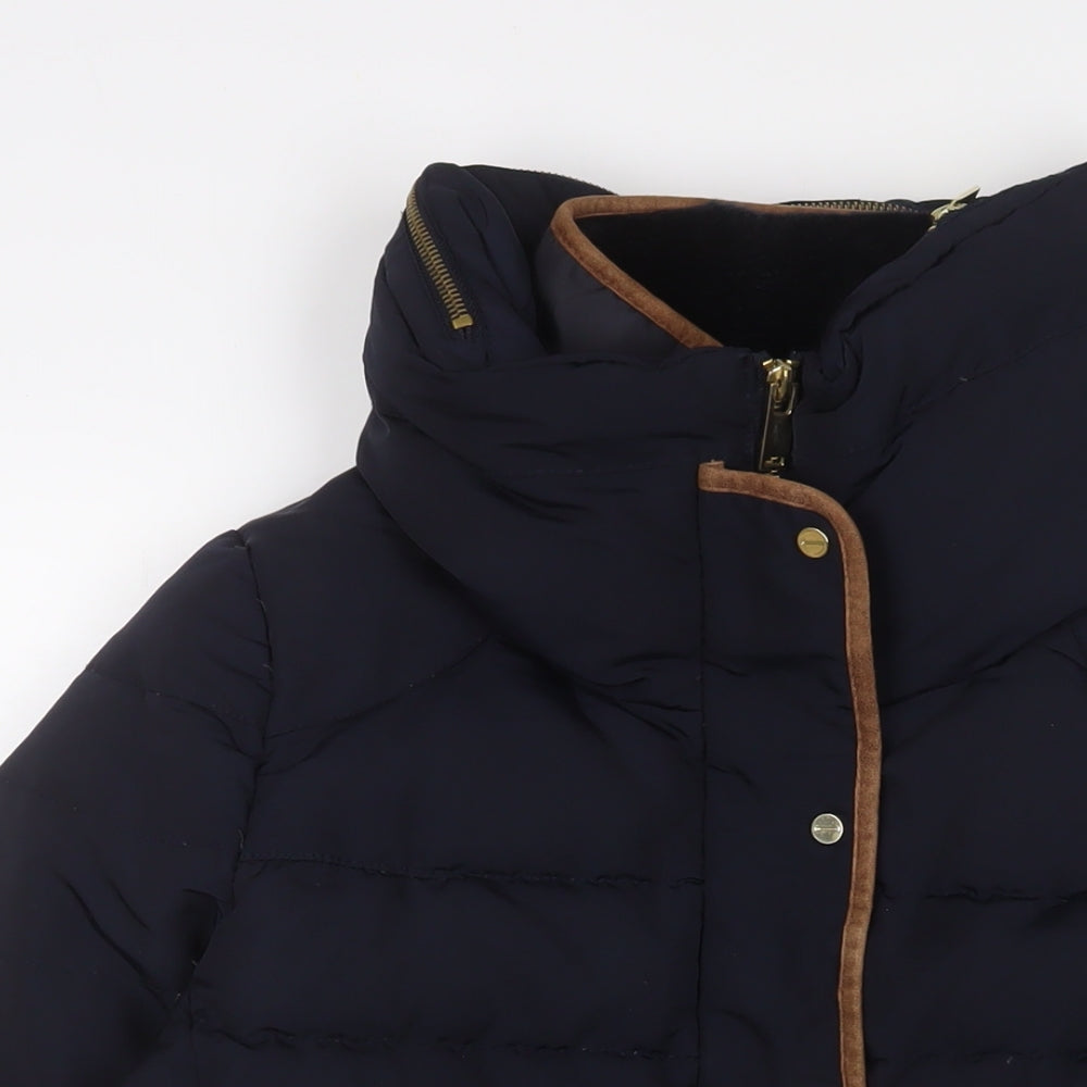 Zara Womens Blue Quilted Coat Size L Zip - Zip Pockets