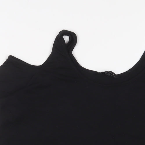 New Look Womens Black Floral Cotton Basic T-Shirt Size 14 Scoop Neck