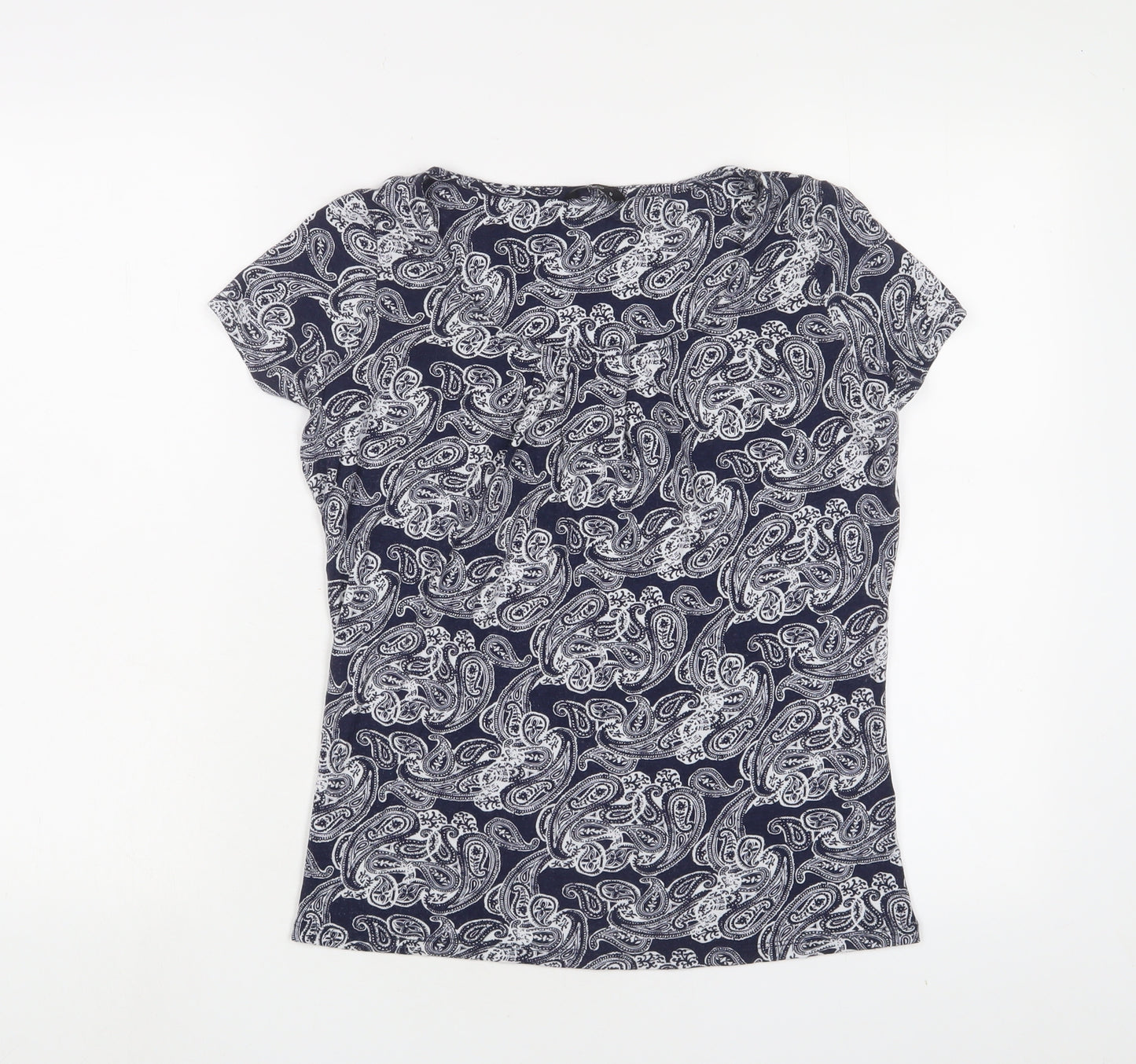 M&Co Womens Grey Fair Isle Viscose Basic T-Shirt Size 10 Scoop Neck