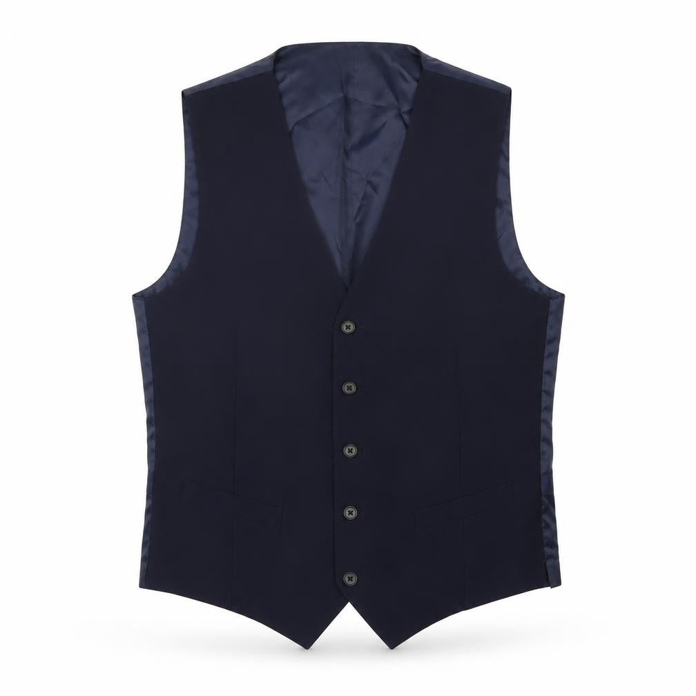 Front view of Marks & Spencer men’s blue wool jacket suit waistcoat, size 38, regular