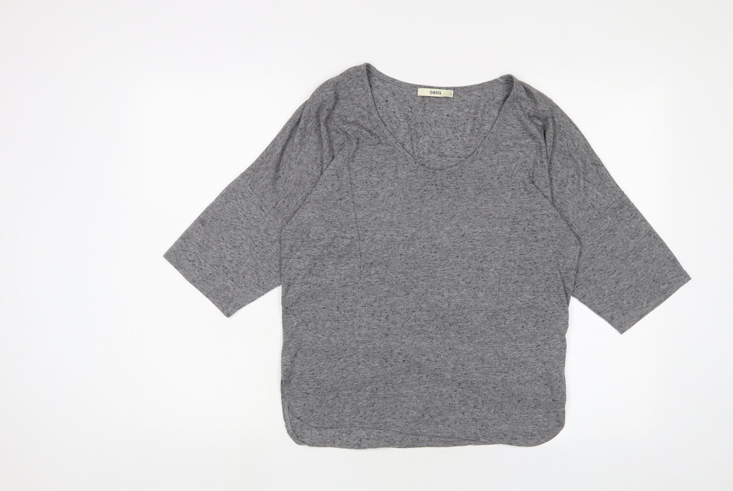 Oasis Womens Grey Viscose Basic T-Shirt Size S Scoop Neck