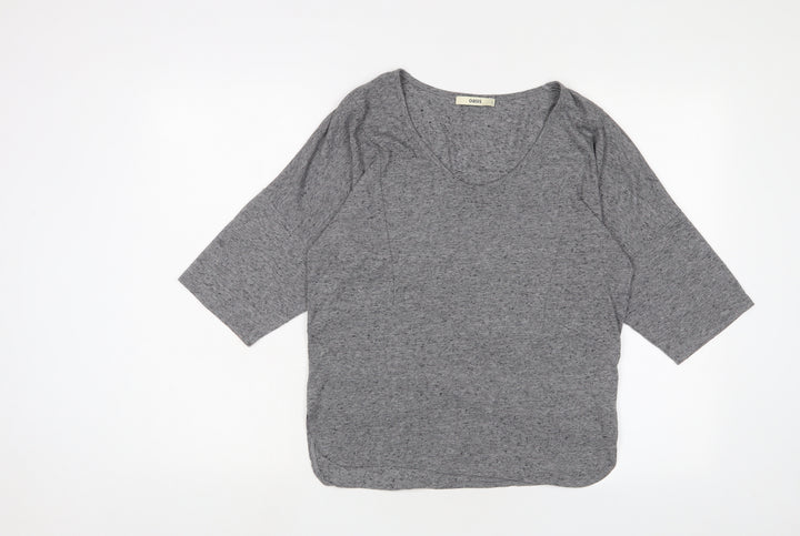 Oasis Womens Grey Viscose Basic T-Shirt Size S Scoop Neck