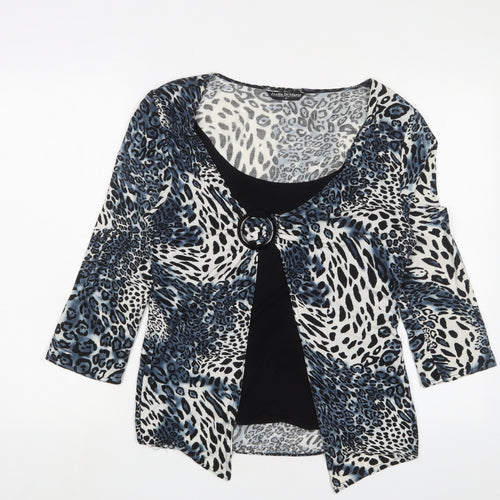 Joella Di Marco Womens Blue Animal Print Viscose Basic Blouse Size M Scoop Neck