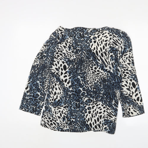 Joella Di Marco Womens Blue Animal Print Viscose Basic Blouse Size M Scoop Neck