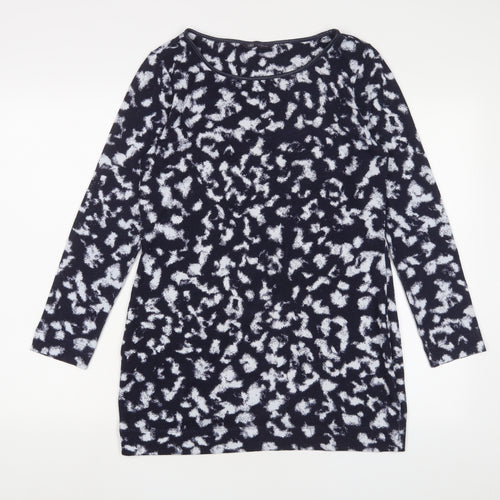 Marks and Spencer Womens Blue Geometric Polyester Basic T-Shirt Size 10 Boat Neck