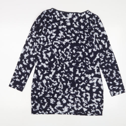 Marks and Spencer Womens Blue Geometric Polyester Basic T-Shirt Size 10 Boat Neck