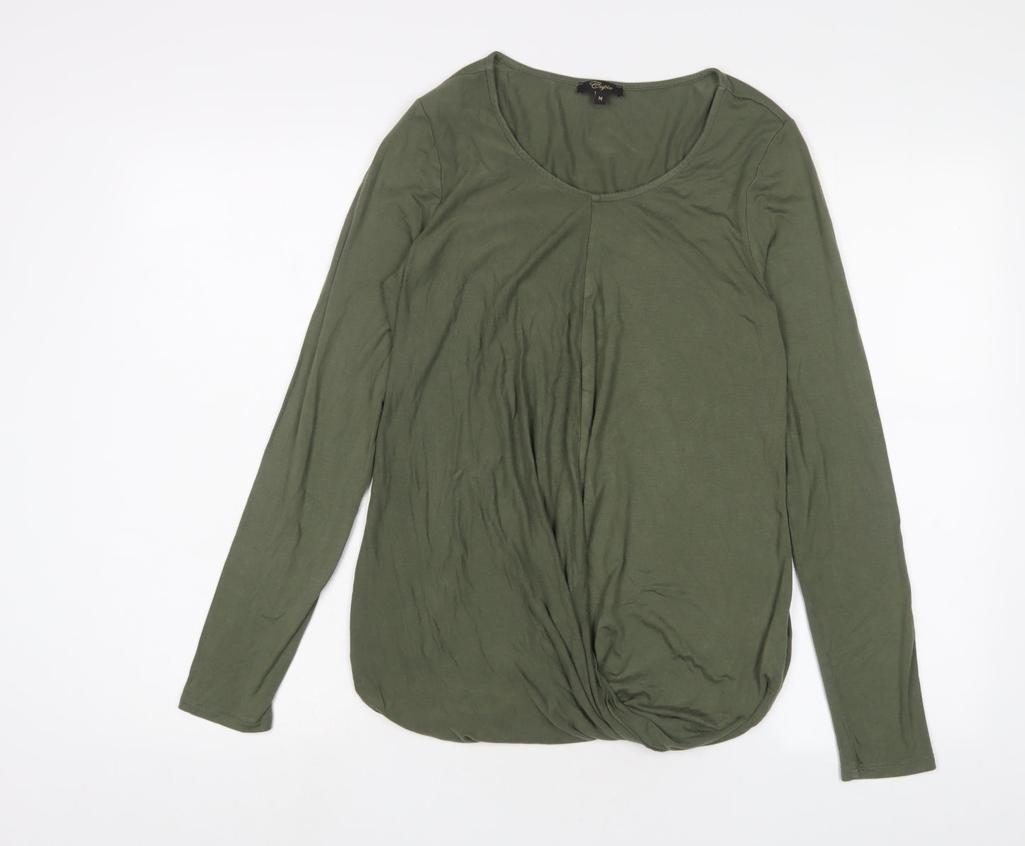 Cupio Womens Green Viscose Basic T-Shirt Size M Scoop Neck