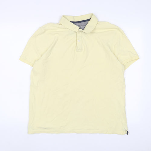 Marks and Spencer Mens Yellow Cotton Polo Size L Collared Button