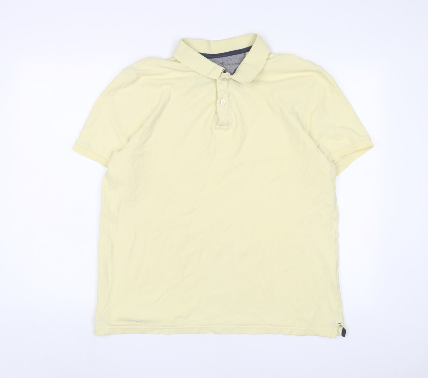 Marks and Spencer Mens Yellow Cotton Polo Size L Collared Button