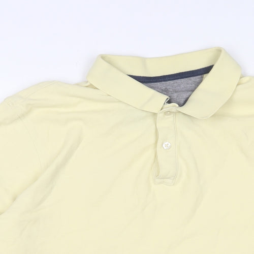 Marks and Spencer Mens Yellow Cotton Polo Size L Collared Button