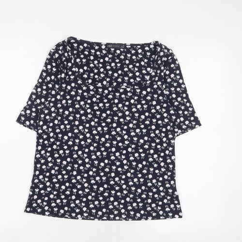 Marks and Spencer Womens Blue Floral Viscose Basic T-Shirt Size 16 Square Neck