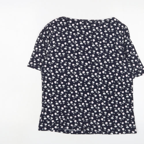 Marks and Spencer Womens Blue Floral Viscose Basic T-Shirt Size 16 Square Neck