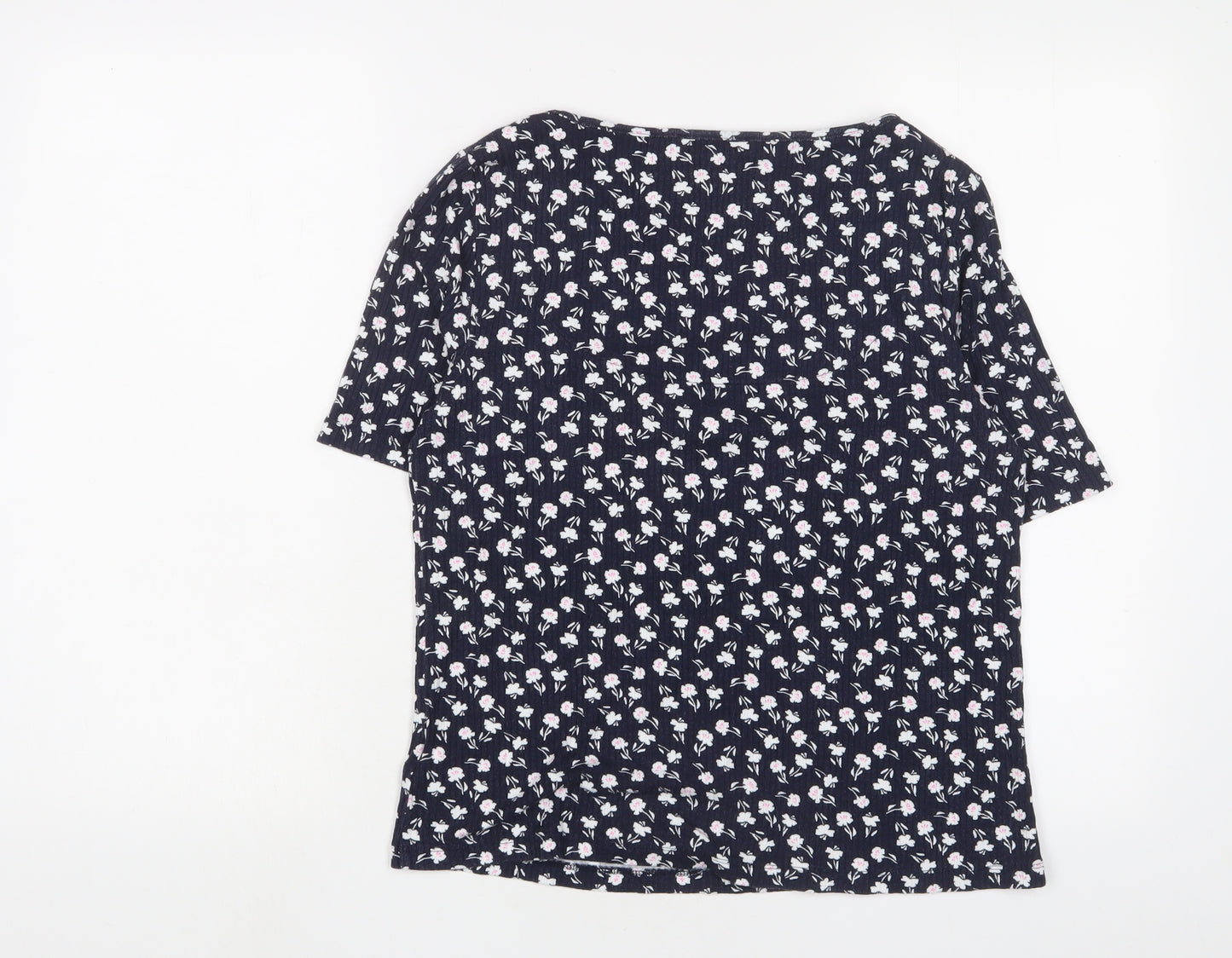 Marks and Spencer Womens Blue Floral Viscose Basic T-Shirt Size 16 Square Neck