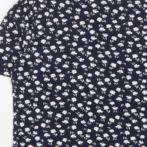 Marks and Spencer Womens Blue Floral Viscose Basic T-Shirt Size 16 Square Neck