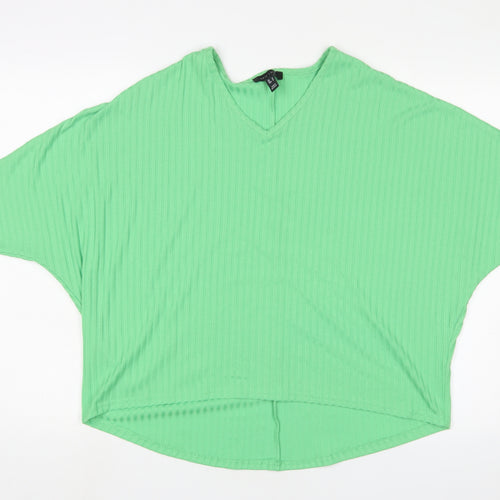 New Look Womens Green Polyester Basic T-Shirt Size S V-Neck