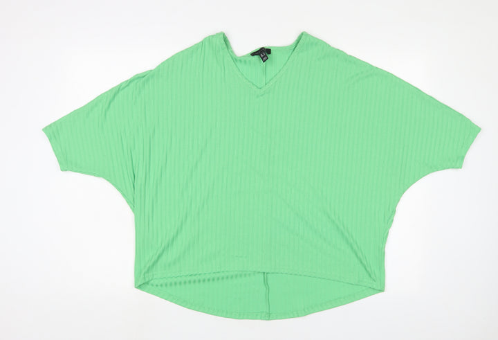 New Look Womens Green Polyester Basic T-Shirt Size S V-Neck